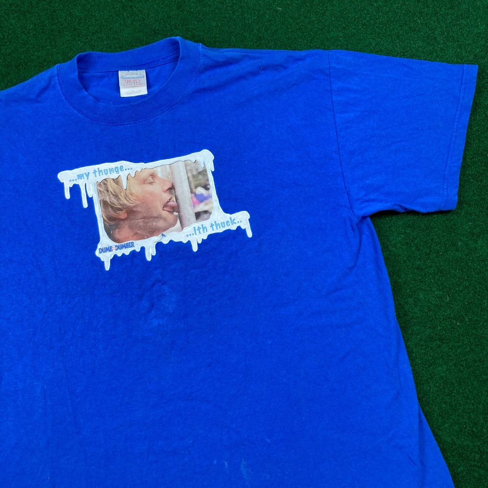 Vintage Dumb And Dumber Shirt Mens XL Blue Tongue Stuck Movie Promo Funny Y2K